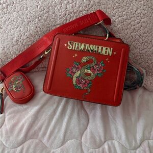 Steve Madden Red Snake & Floral Crossbody Bag